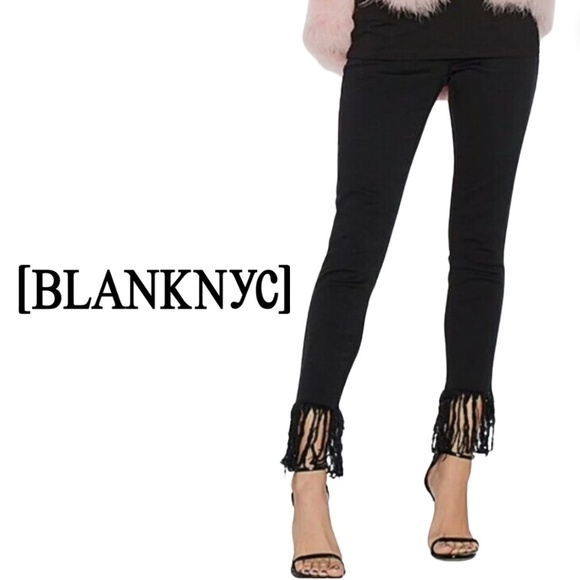 BLANKNYC Fray Hem Black Mid-Rise Fringe Stretch Jeans Size 27 - Picture 1 of 10